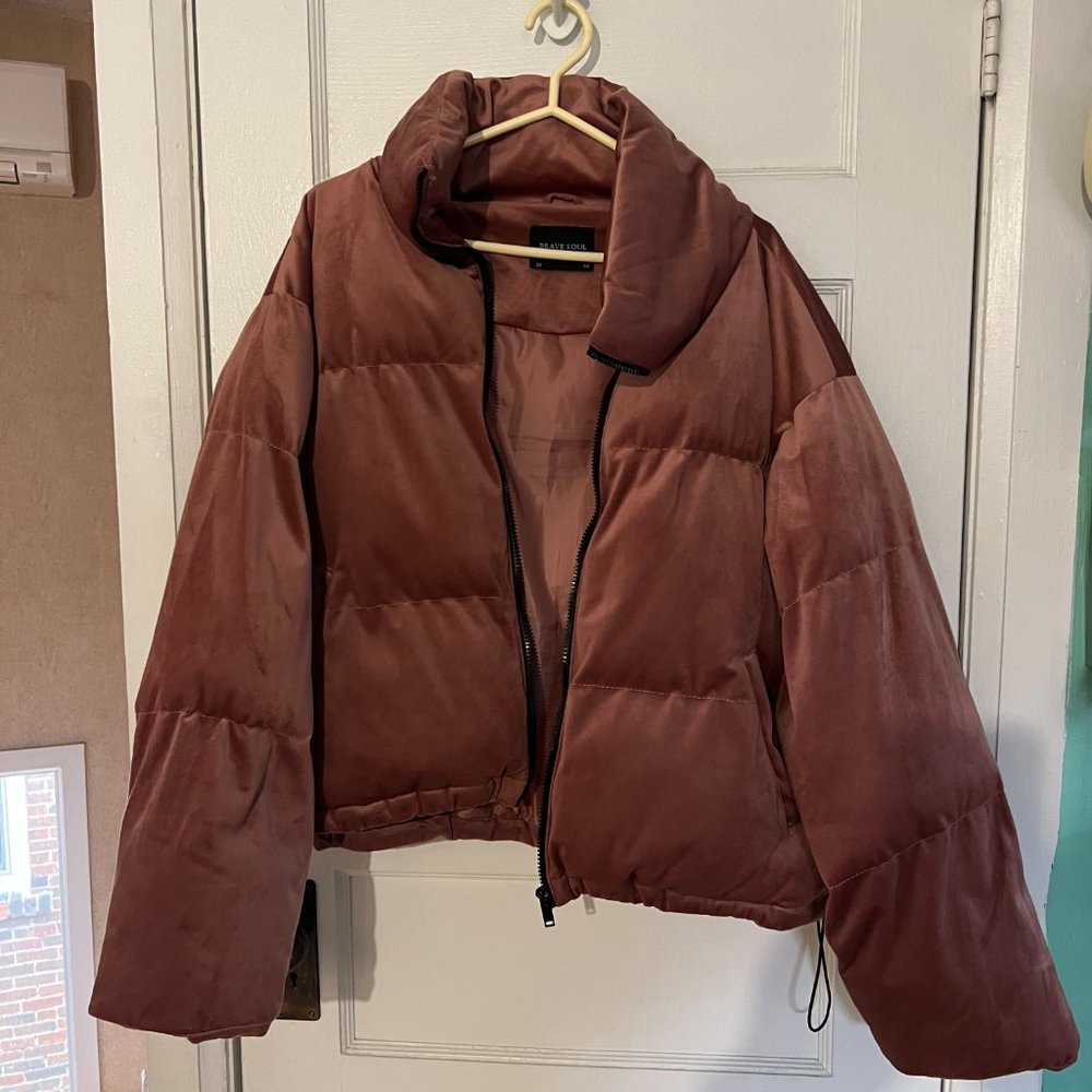 Asos Brave Soul Pink Velvet Puffer Coat